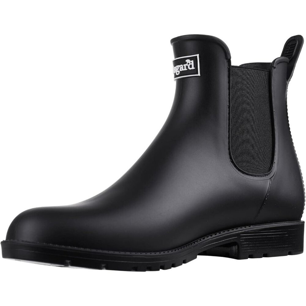 Women's New Black Pointed Toe Waterproof Chelsea Double Elastic Ankle Rain Boots